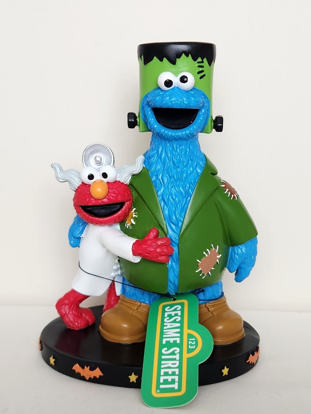 Sesame Street Halloween Elmo & Cookie Monster Frankenstein, 8" Figurine Statue